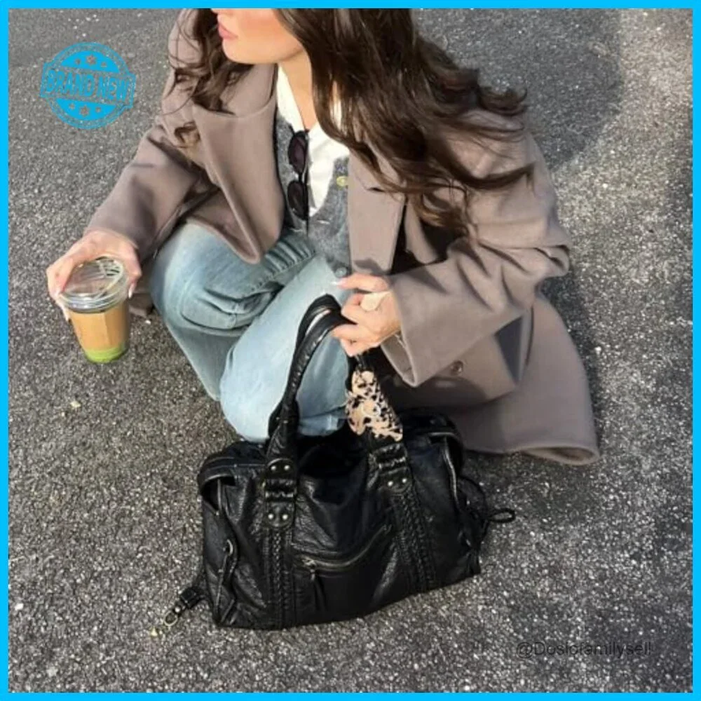 Soft Vegan Leather Hobo Tote Bag Adjustable Crossbody Strap Y2K Vintage City Bag